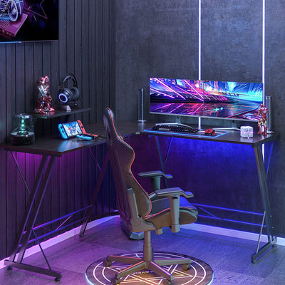 Somdot L Shaped Corner Gaming and Computer Desk with Monitor Stand, Black Walnut - VMInnovations