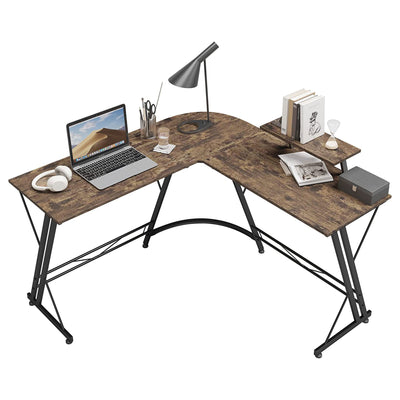 Somdot L Shaped Corner Gaming and Computer Desk with Monitor Stand, Brown Wood