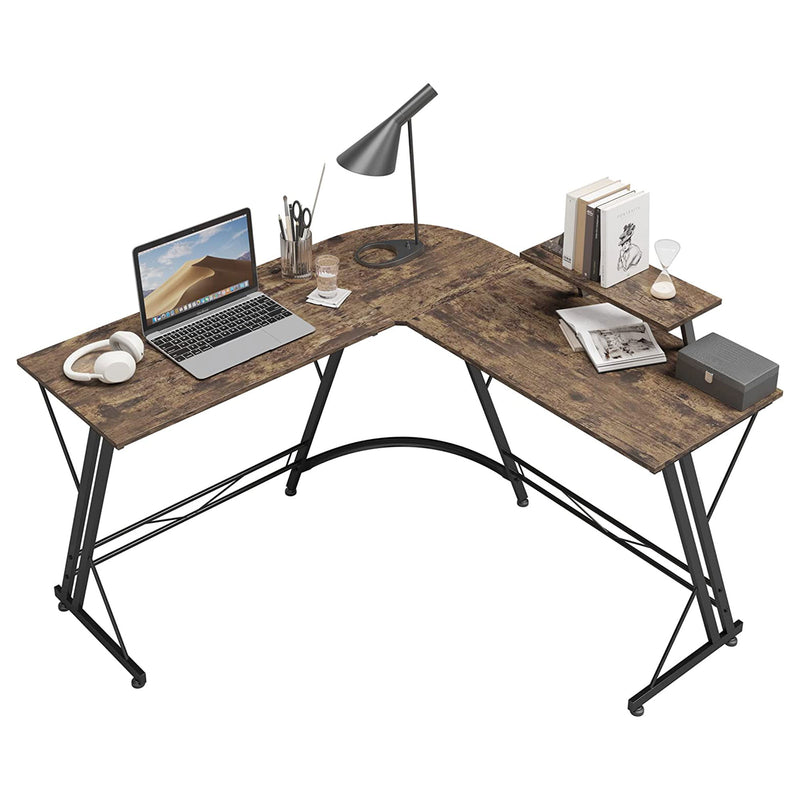 Somdot L Shaped Corner Gaming and Computer Desk with Monitor Stand, Brown Wood