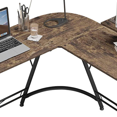 Somdot L Shaped Corner Gaming and Computer Desk with Monitor Stand, Brown Wood