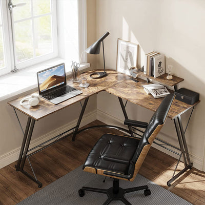 Somdot L Shaped Corner Gaming and Computer Desk with Monitor Stand, Brown Wood