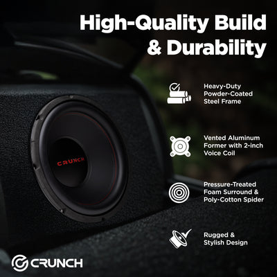 Crunch CRW12D4 12 Inch MAX 4 Ohm Dual Voice Coil Car Subwoofer Speakers (2 Pack) - VMInnovations
