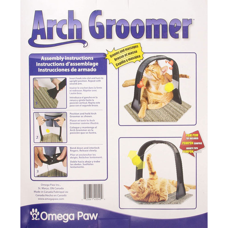 Omega Paw AG6 Hands Free Arch Groomer and Massager for Pet Cats with Pom Pom Toy