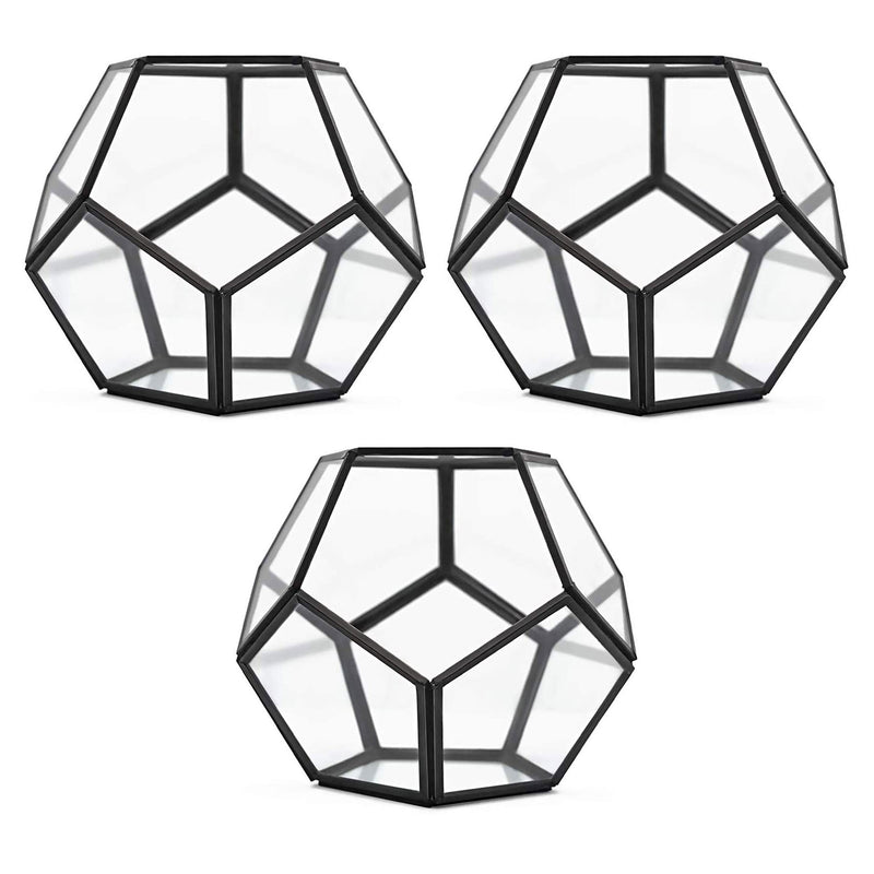 Banord 7.8 Inch Geometric Container with Metallic Frame, Black (3 Pack)