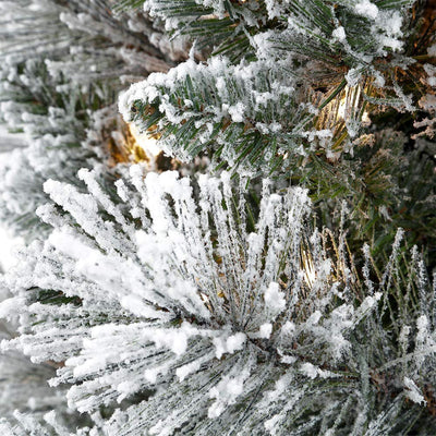 Puleo International Snowy 9 Foot Prelit Artificial Flocked Pencil Christmas Tree