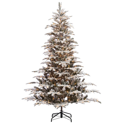 Puleo International 7.5 Foot Flocked Aspen Fir Prelit Christmas Tree w/ Stand