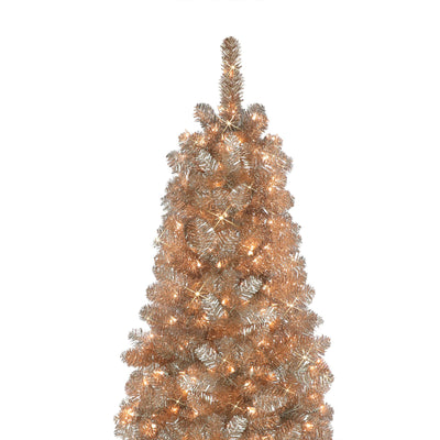 Puleo International 6.5 Foot Pre Lit Silver Tinsel Christmas Tree w/Metal Stand