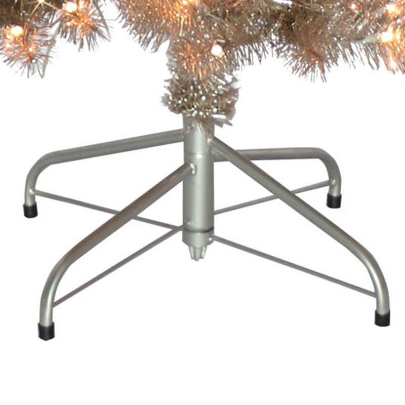 Puleo International 6.5 Foot Pre Lit Silver Tinsel Christmas Tree w/Metal Stand