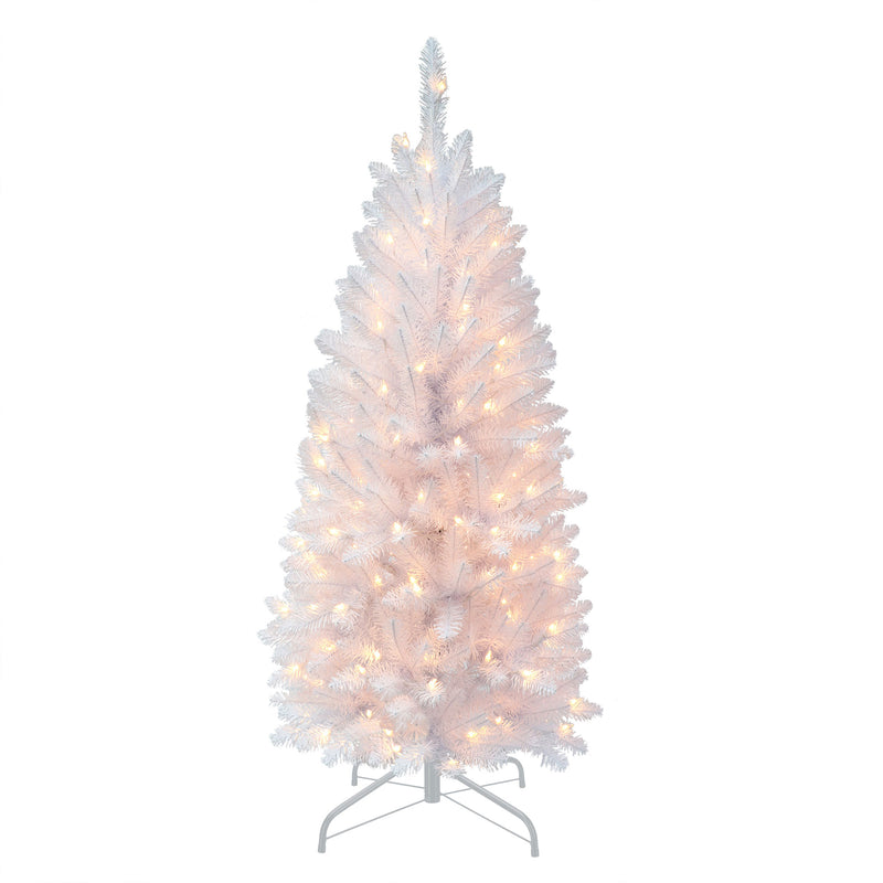Puleo International 4.5 Foot Pre Lit Christmas Tree with Plastic Stand, White