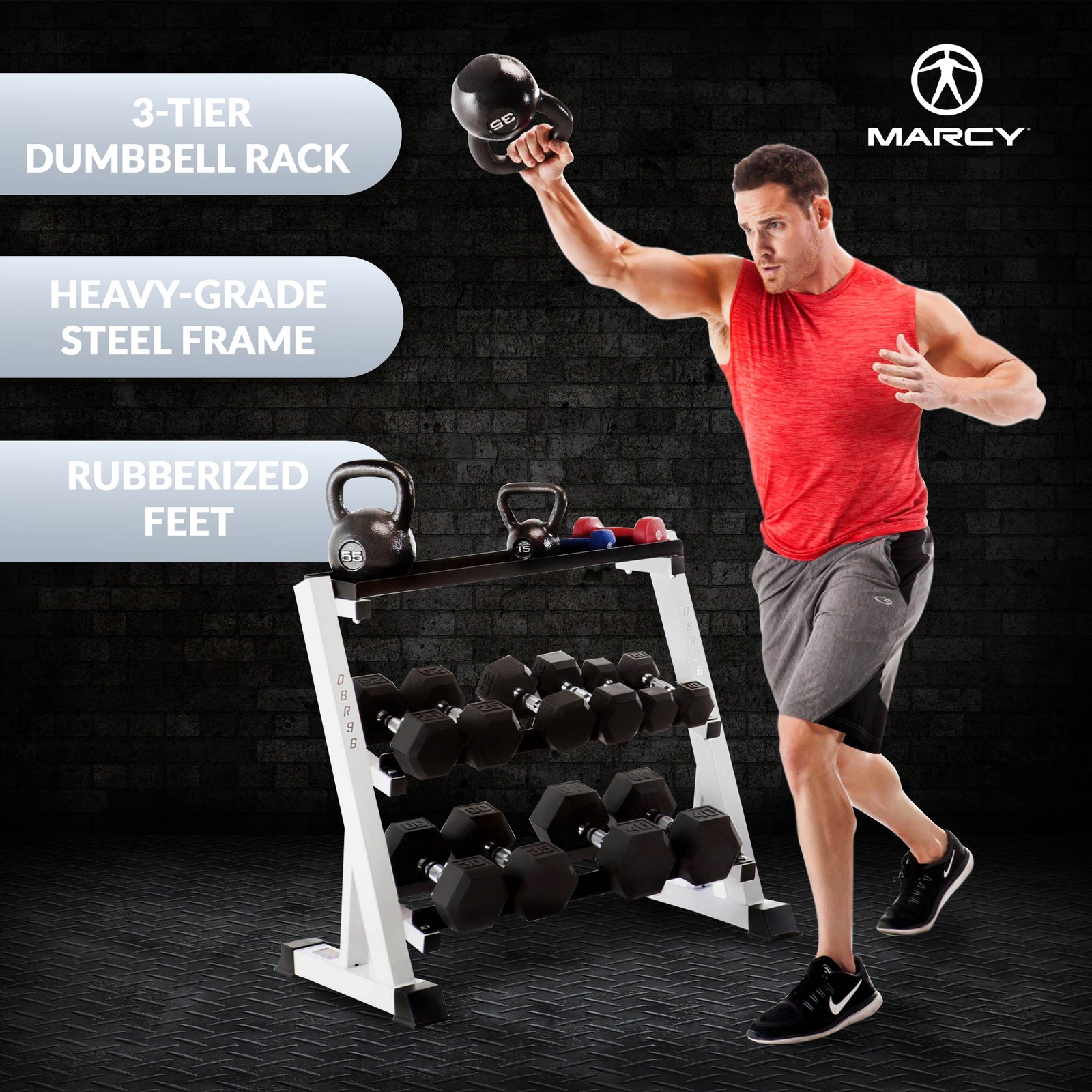 Marcy 3 Tier Metal Steel Home Workout Gym Dumbbell Weight Rack Storage Stand - VMInnovations