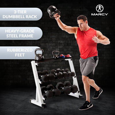 Marcy 3 Tier Metal Steel Home Workout Gym Dumbbell Weight Rack Storage Stand - VMInnovations