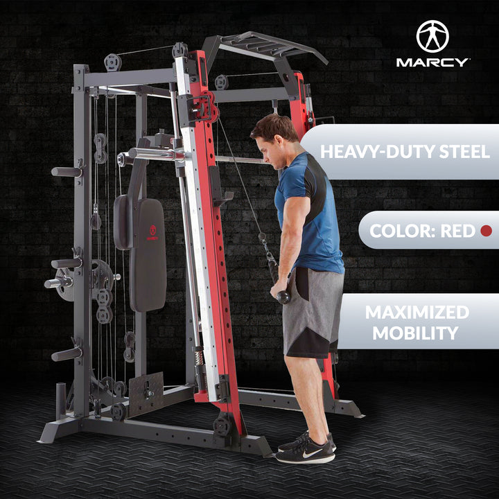 Marcy SM-4033 Smith Machine Cage Multi Purpose Home Gym Training System, Red - VMInnovations