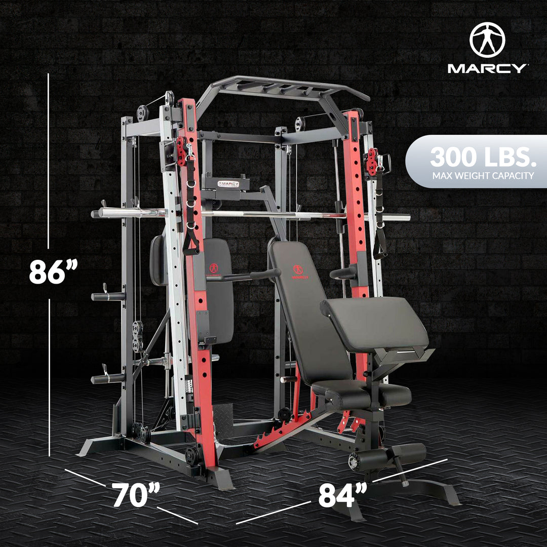 Marcy SM-4033 Smith Machine Cage Multi Purpose Home Gym Training System, Red - VMInnovations