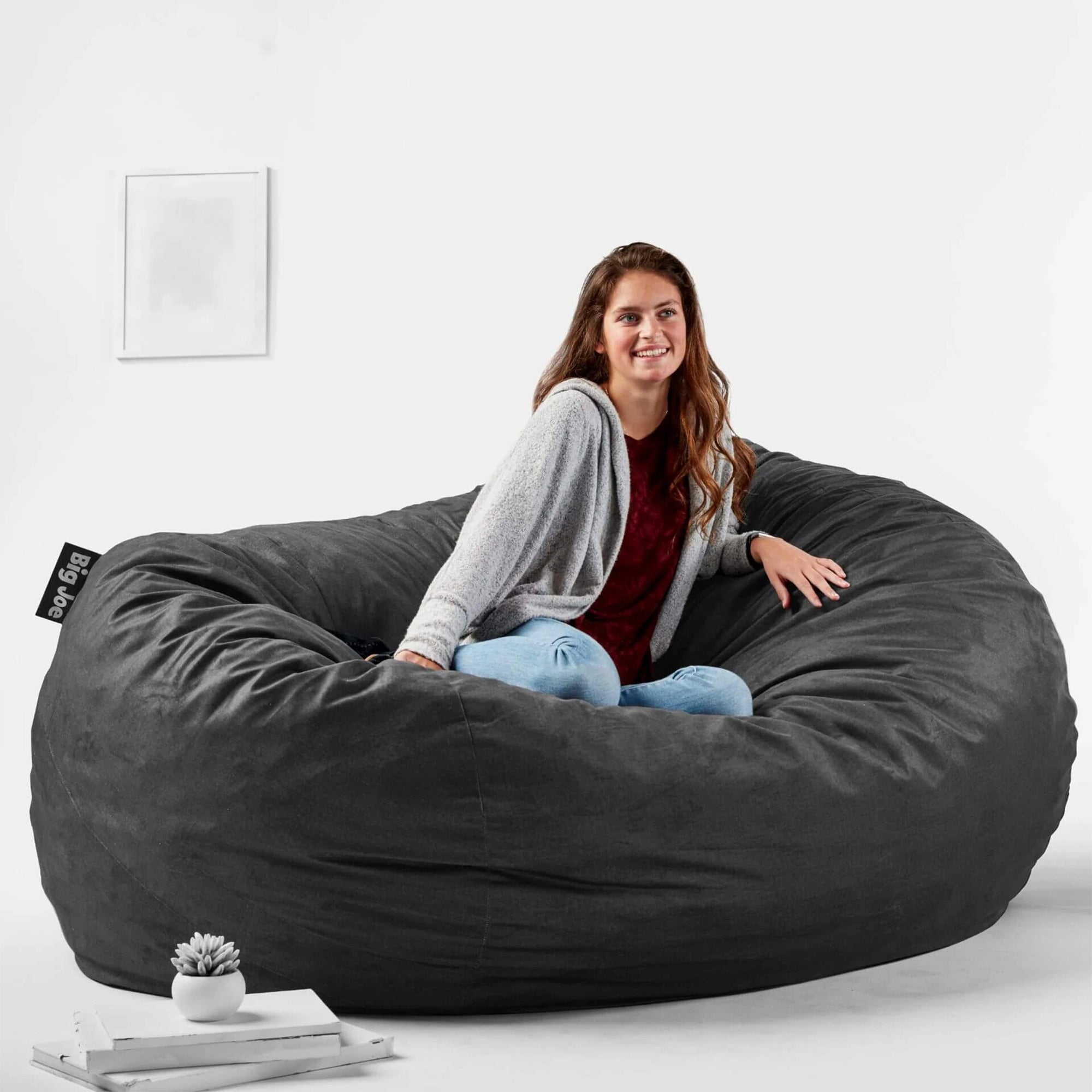 Big Joe Fuf XL Shredded Foam Beanbag Chair with Removable Cover, Black (Used)
