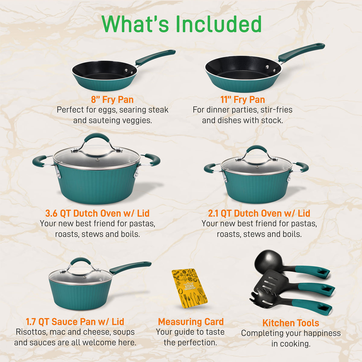 NutriChef 11 Pc. Nonstick Elegant Pattern Kitchen Cookware Set, Teal (For Parts)