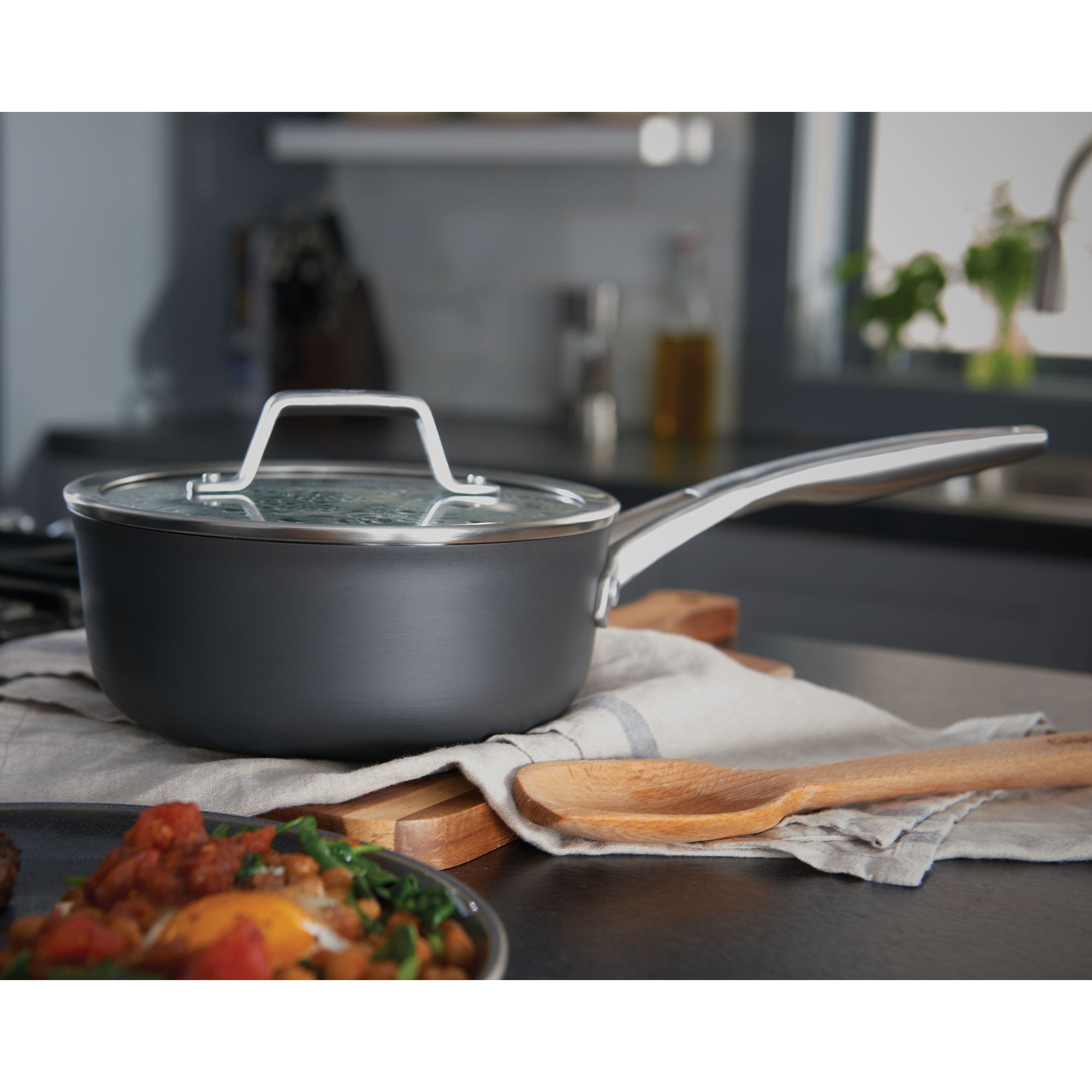 Calphalon Premier Hard Anodized Nonstick 2.5 Quart Saucepan with Lid, Black