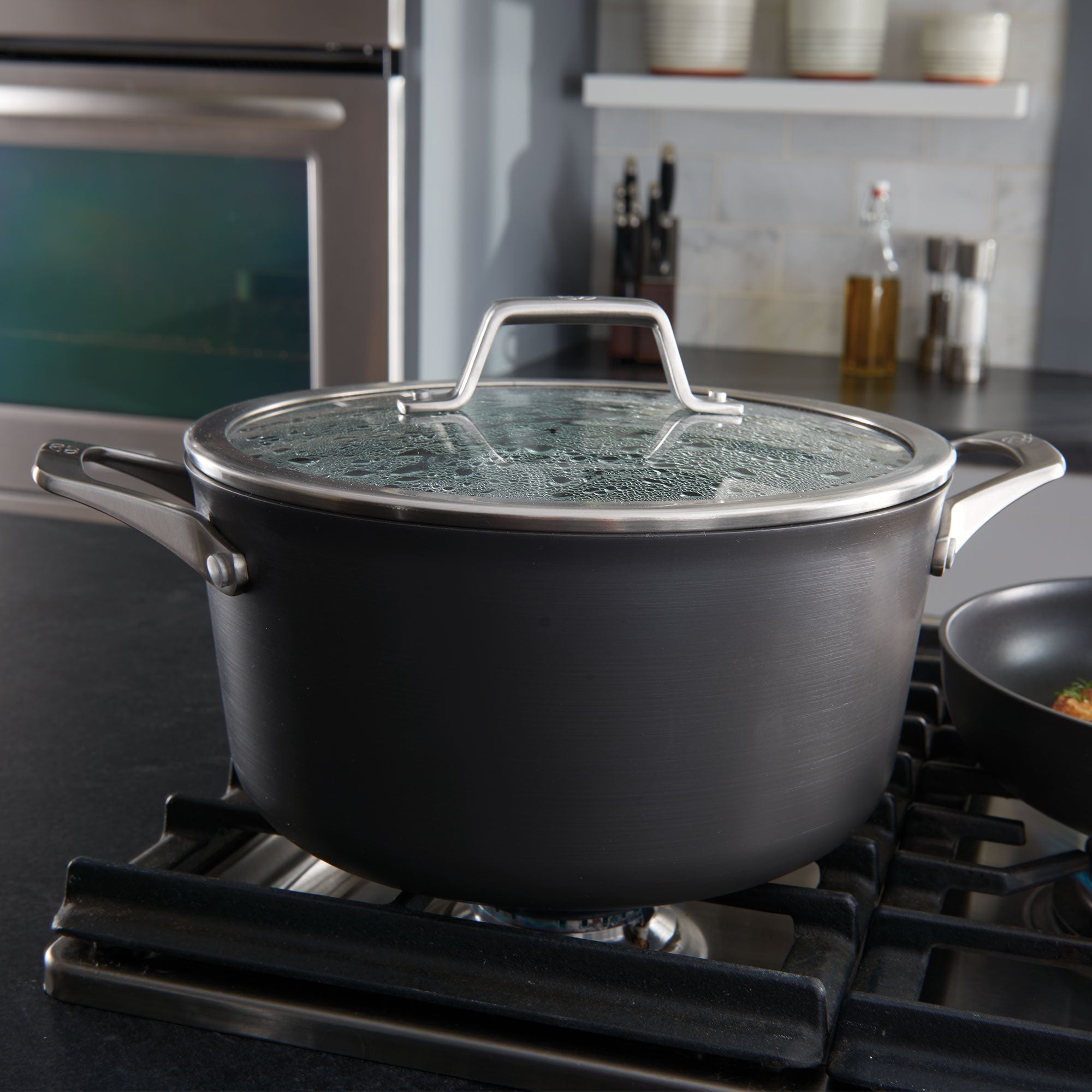 Calphalon Premier Hard Anodized Nonstick 6 Quart Stockpot with Glass Lid, Black