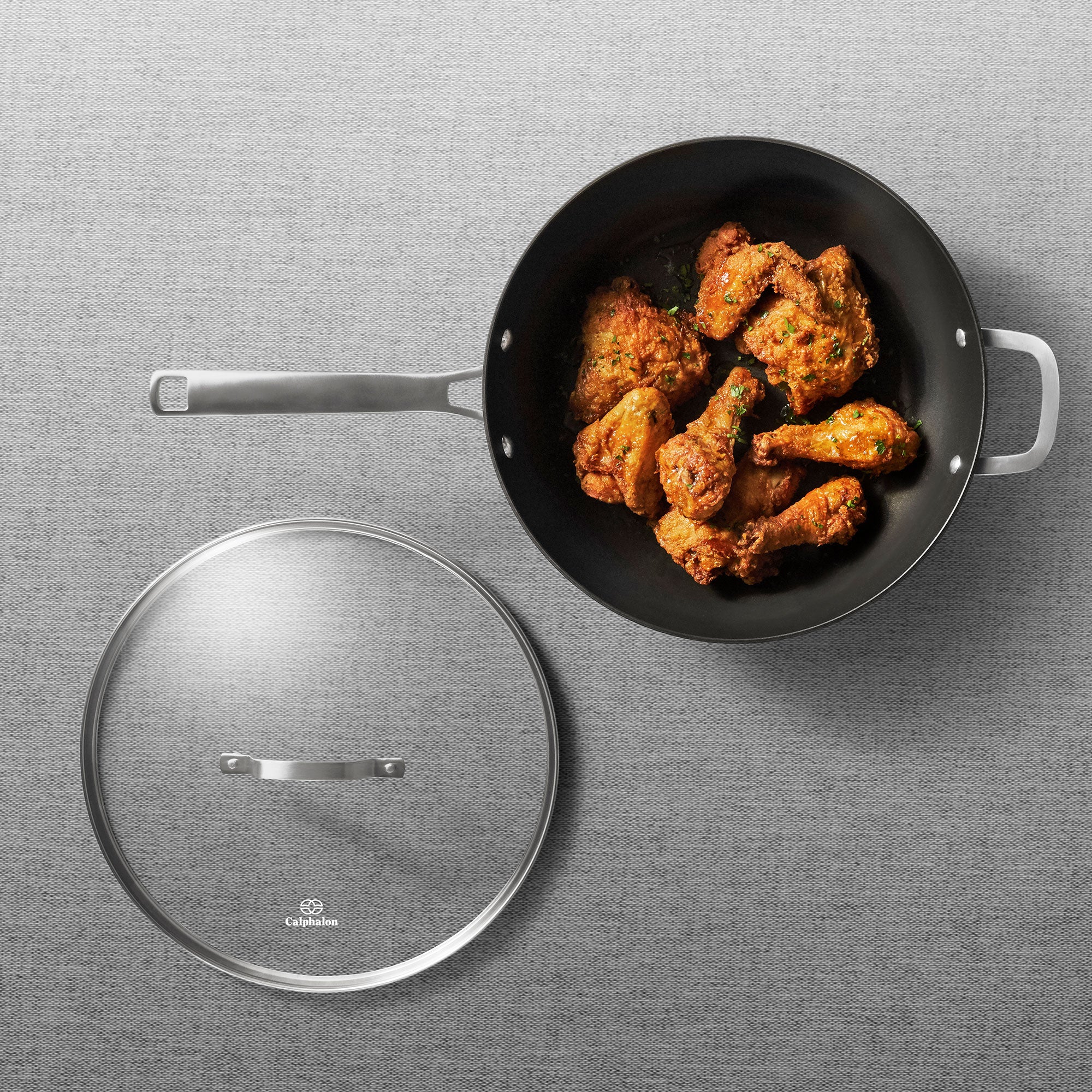 Calphalon Classic Nonstick Jumbo Fryer Omelet Pan w/ Cover, 12 inches, Grey