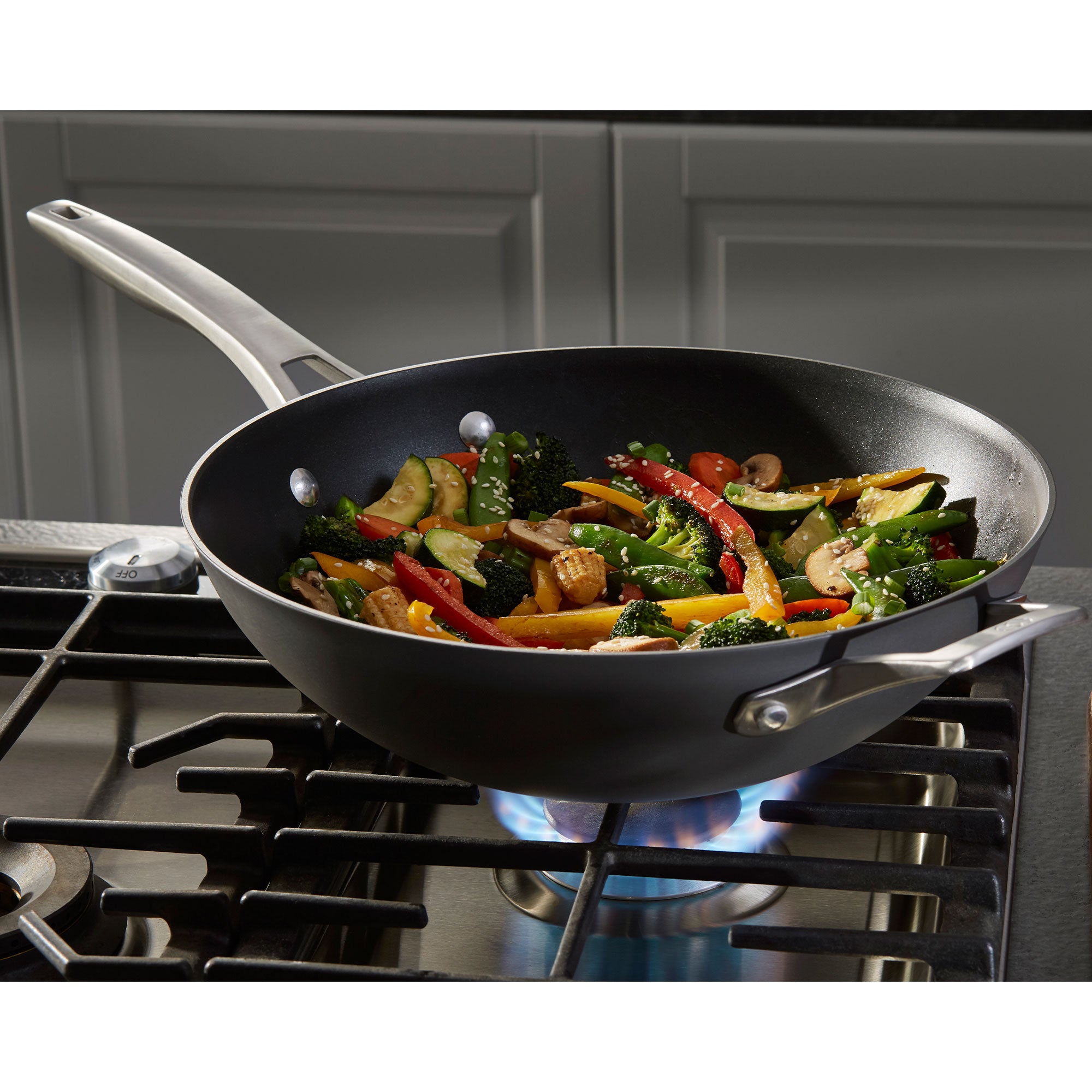 Calphalon Premier Hard Anodized Nonstick Cookware 13 Inch Flat Bottom Wok, Black