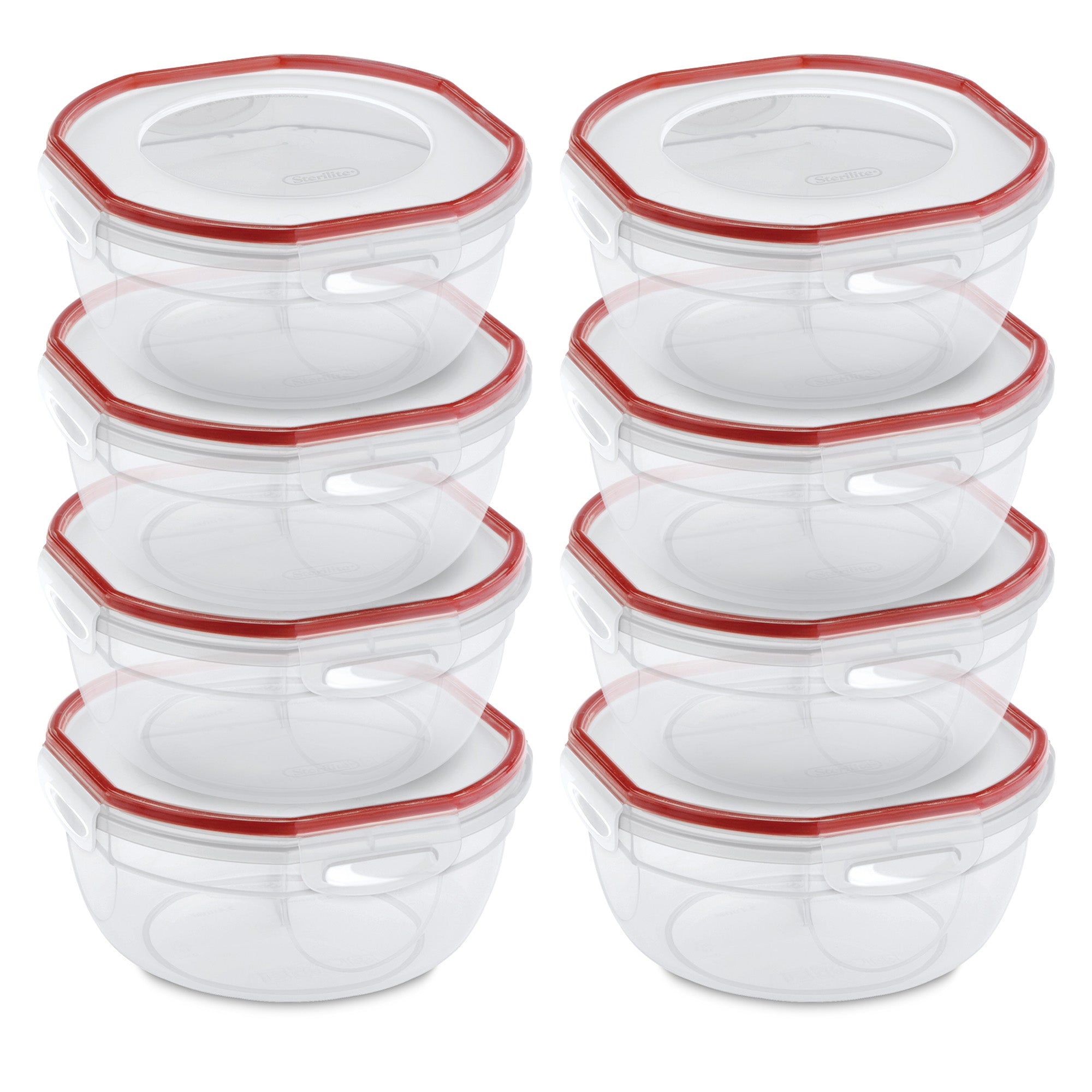 Sterilite Rocket Red Seal 2.5 Qt Plastic Food Storage Containers w/ Lid (8 Pack)