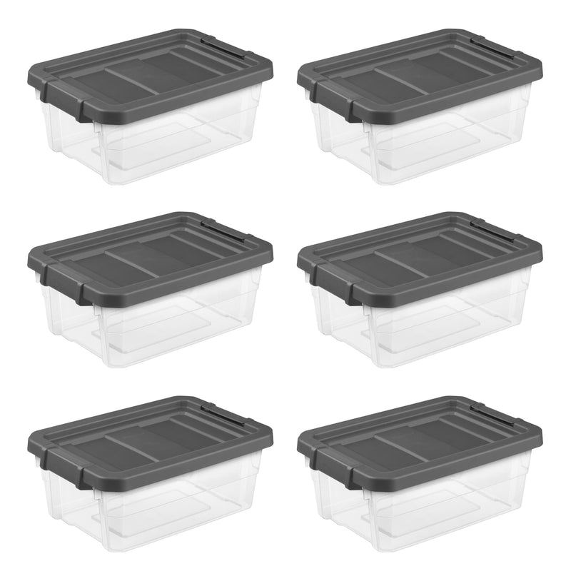 Sterilite 16 Qt Clear Plastic Stacking Storage Containers with Gray Lid (6 Pack)