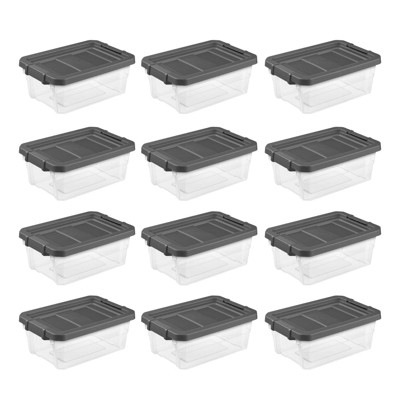 Sterilite 16 Qt Clear Plastic Stacking Storage Containers w/ Gray Lid (12 Pack)
