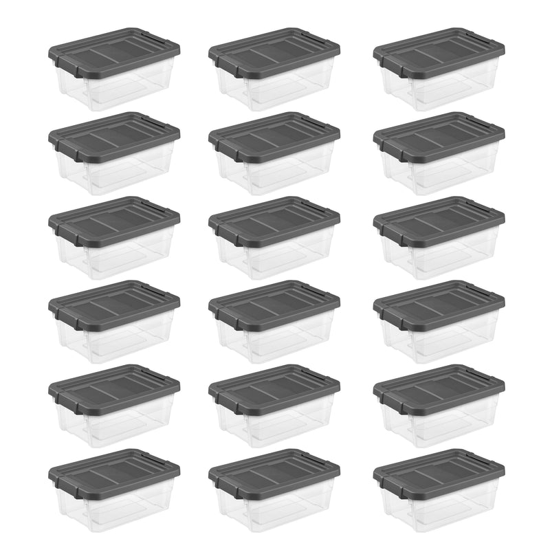 Sterilite 16 Qt Clear Plastic Stacking Storage Containers w/ Gray Lid (18 Pack)