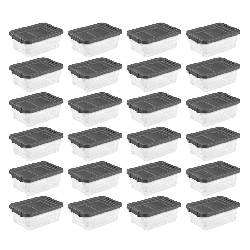 Sterilite 16 Qt Clear Plastic Stacking Storage Containers w/ Gray Lid (24 Pack)