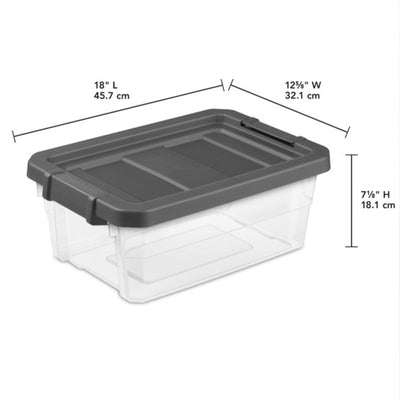 Sterilite 16 Quart Clear Plastic Stacking Storage Container Box with Gray Lid