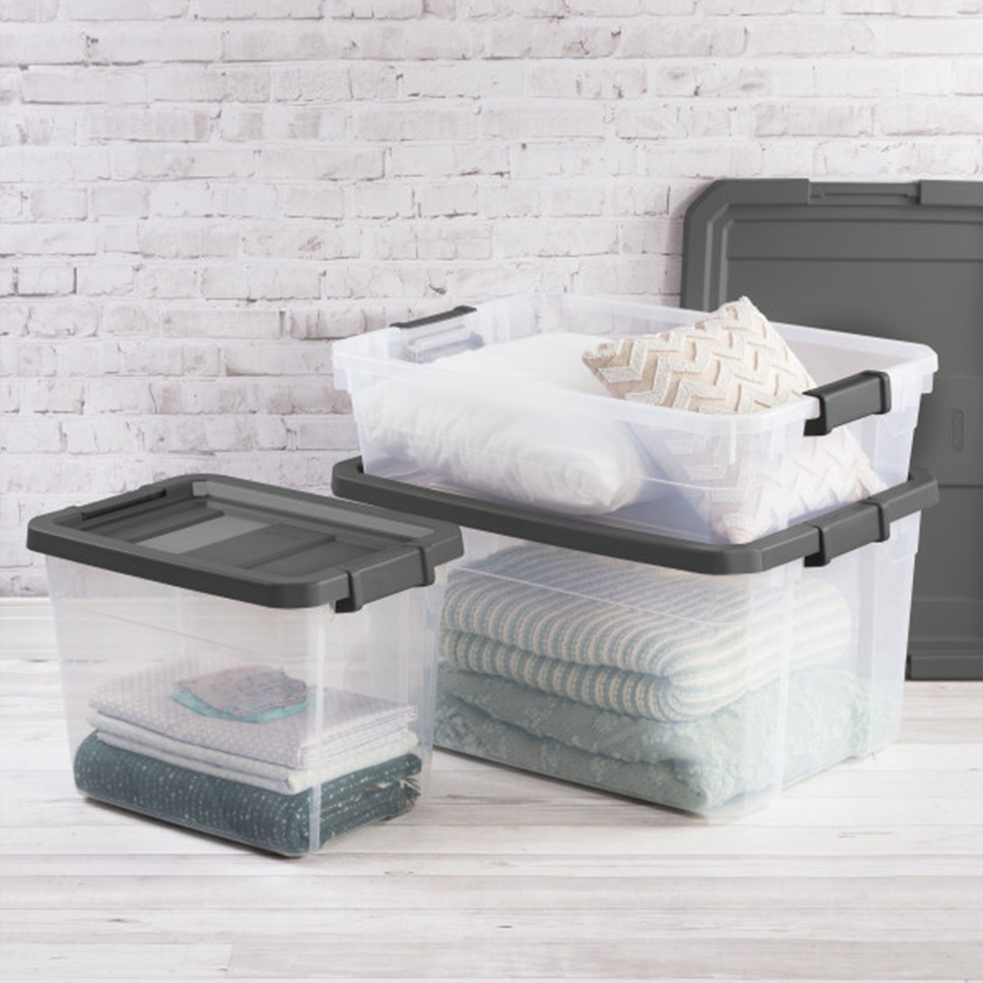 Sterilite 16 Quart Clear Plastic Stacking Storage Container Box with Gray Lid - VMInnovations