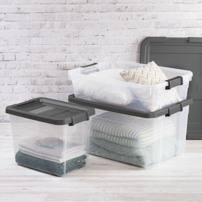 Sterilite 16 Quart Clear Plastic Stacking Storage Container Box with Gray Lid - VMInnovations