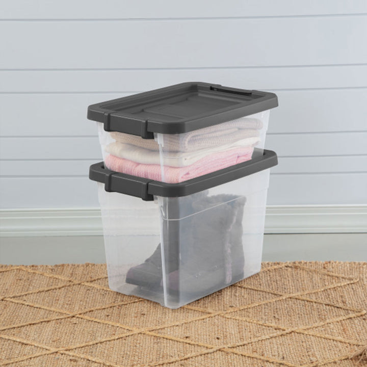 Sterilite 16 Qt Clear Plastic Stacking Storage Container Box w/ Gray Lid, 2 Pack