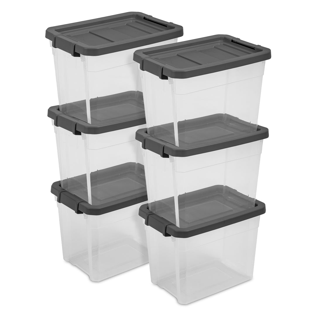 Sterilite 30 Qt Clear Plastic Stackable Storage Bin with Grey Latch Lid, 6 Pack