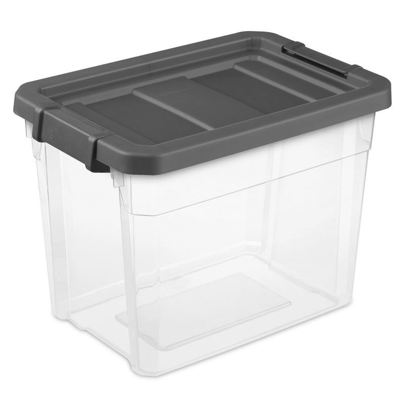 Sterilite 30 Qt Clear Plastic Stackable Storage Bin with Grey Latch Lid, 6 Pack