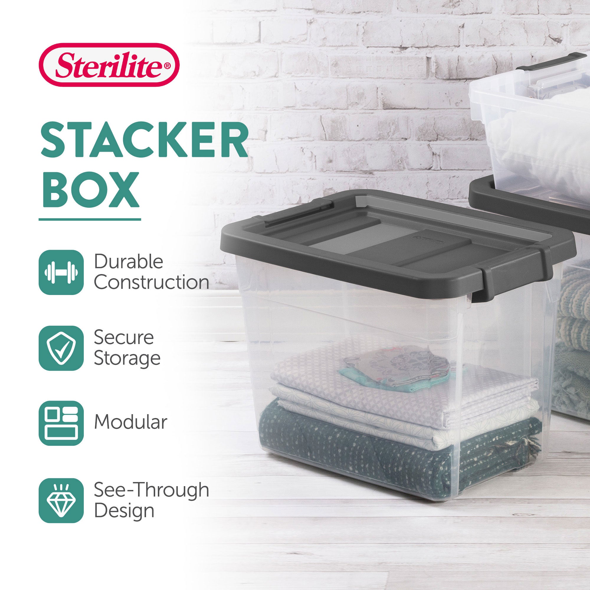 Sterilite 30 Qt Clear Plastic Stackable Storage Bin with Grey Latch Lid, 6 Pack - VMInnovations