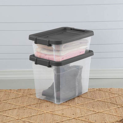 Sterilite 30 Qt Clear Plastic Stackable Storage Bin w/ Grey Latch Lid (18 Pack) - VMInnovations