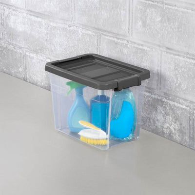 Sterilite 30 Qt Clear Plastic Stackable Storage Bin with Grey Latch Lid, 6 Pack