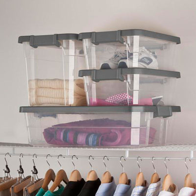 Sterilite 30 Qt Clear Plastic Stackable Storage Bin with Grey Latch Lid, 6 Pack - VMInnovations