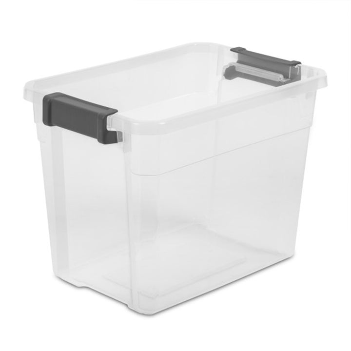 Sterilite 30 Qt Clear Plastic Stackable Storage Bin w/ Grey Latch Lid, 12 Pack