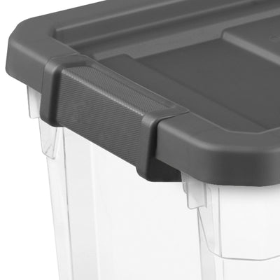 Sterilite 30 Qt Clear Plastic Stackable Storage Bin w/ Grey Latch Lid (18 Pack) - VMInnovations