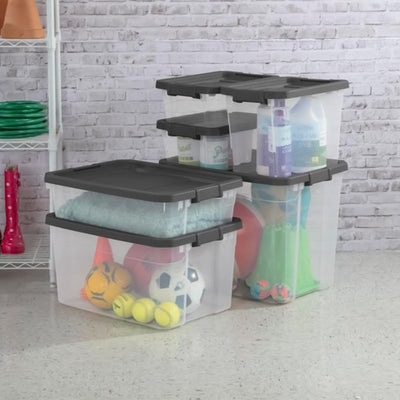 Sterilite 76 Qt Plastic Home Storage Bin Organizing Tote with Latching Lid, Grey