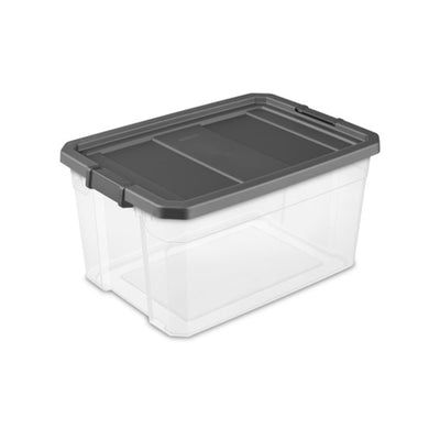 Sterilite 76 Qt Clear Plastic Stacker Storage Bin w/Latching Lid, Grey (12 Pack)