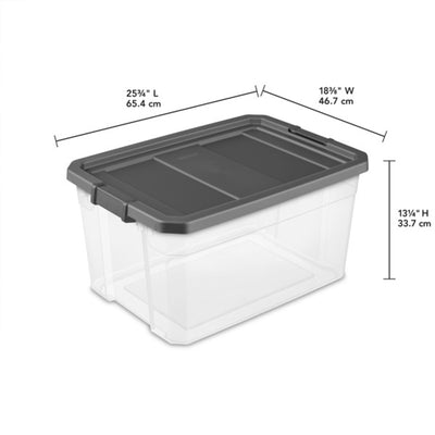 Sterilite 76 Qt Clear Plastic Stacker Storage Bin w/Latching Lid, Grey (12 Pack)