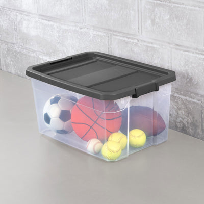 Sterilite 76 Qt Clear Plastic Stacker Storage Bin w/Latching Lid, Grey (6 Pack)