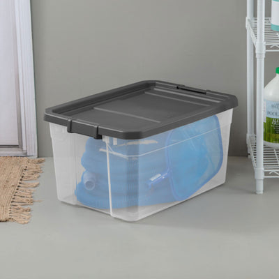 Sterilite 76 Qt Clear Plastic Stacker Storage Bin w/Latching Lid, Grey (12 Pack)