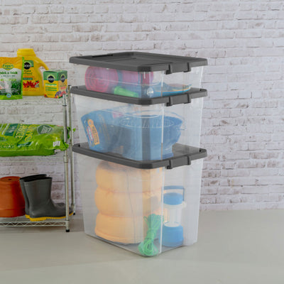 Sterilite 76 Qt Clear Plastic Stacker Storage Bin w/Latching Lid, Grey (24 Pack)