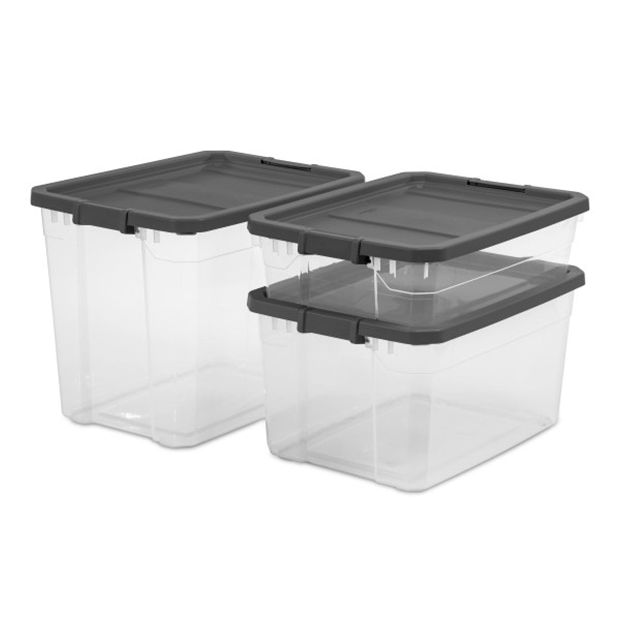 Sterilite 76 Qt Clear Plastic Stacker Storage Bin w/Latching Lid, Grey (12 Pack)