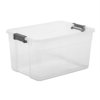 Sterilite 76 Qt Clear Plastic Stacker Storage Bin w/Latching Lid, Grey (18 Pack)