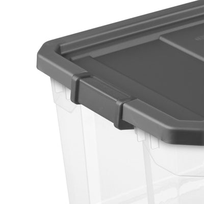 Sterilite 76 Qt Clear Plastic Stacker Storage Bin w/Latching Lid, Grey (12 Pack)