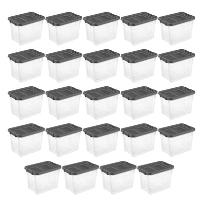 Sterilite 30 Qt Clear Plastic Stackable Storage Bin w/ Grey Latch Lid, 24 Pack